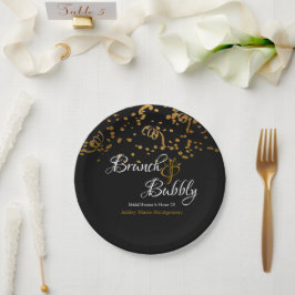 Elegante Brunch Bubbly Brautparty Gold Confetti Pappteller