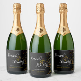 Elegante Brunch Bubbly Brautparty Gold Confetti Schaumweinetikett