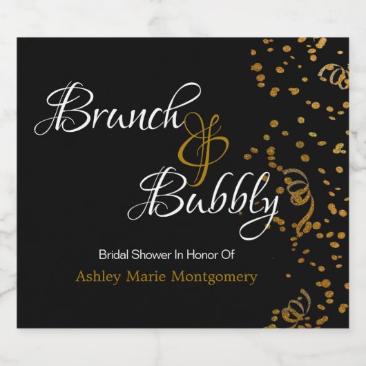 Elegante Brunch Bubbly Brautparty Gold Confetti Schaumweinetikett (Einzelnes Label)