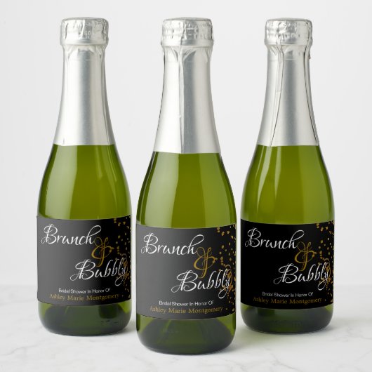 Elegante Brunch Bubbly Brautparty Gold Confetti Schaumweinetikett (Flaschen)