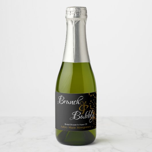 Elegante Brunch Bubbly Brautparty Gold Confetti Schaumweinetikett (Vorderseite)