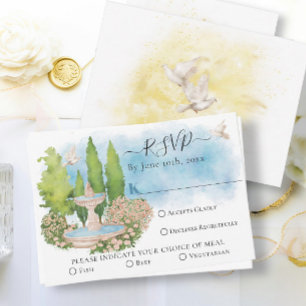 Elegante Brunnen-Blume, Tauben Sommerhochzeit RSVP Karte