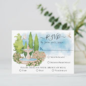 Elegante Brunnen-Blume, Tauben Sommerhochzeit RSVP Karte (Stehend Vorderseite)