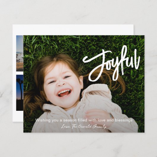 Elegante Brush Script Joyful Modern Christmas Card (Vorne/Hinten)