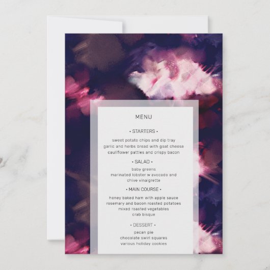 Elegante Brush Stroke Wedding Dinner Menu Card Einladung (Vorderseite)