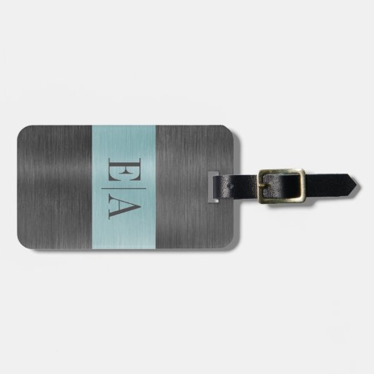 Elegante Brushed Metal Script Monogram Niedlich Gepäckanhänger (Vorderseite horizontal)