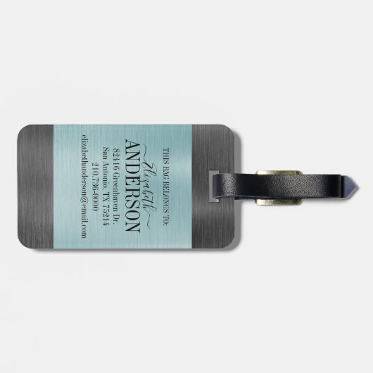 Elegante Brushed Metal Script Monogram Niedlich Gepäckanhänger (Rückseite horizontal)