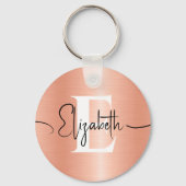 Elegante Brushed Peach Fuzz Metal Girly Mit Monogr Schlüsselanhänger (Rückseite)