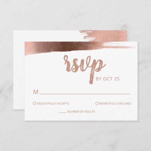 Elegante Brushed Rose Gold Einfache Moderne Hochze RSVP Karte (Vorne/Hinten)