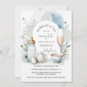 Elegante Bubbles und Tea Baby Shower Green Einladung (Vorderseite)