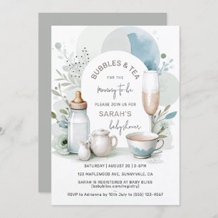 Elegante Bubbles und Tea Baby Shower Green Einladung