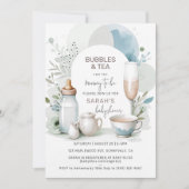 Elegante Bubbles und Tea Baby Shower Green Einladung (Vorderseite)