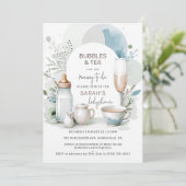 Elegante Bubbles und Tea Baby Shower Green Einladung (Stehend Vorderseite)