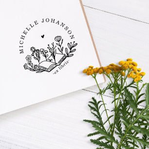 Elegante Bücher Blumen Vintage Ex Libris Gummistempel