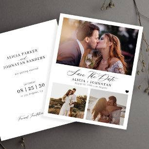 Elegante Budget-3-Foto-Hochzeit-save-the-date-Kart