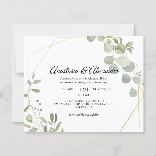 Elegante Budget-Hochzeitseinladung. (Vorderseite)