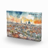 Elegante Bukarest Rumänien Wasserfarben Stadtansic Fotoblock (Rechts)