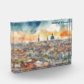 Elegante Bukarest Rumänien Wasserfarben Stadtansic Fotoblock (Links)