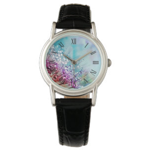 Elegante bunte Blumen- und der Tau-Frauen Uhr