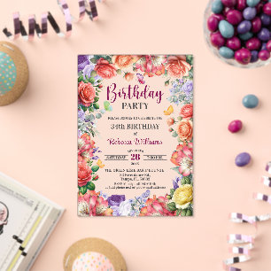 Elegante bunte Blumenparty zum 34. Geburtstag Acryleinladungen