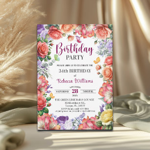 Elegante bunte Blumenparty zum 34. Geburtstag Einladung