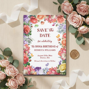 Elegante bunte florale 100. Geburtstagsfeier Save The Date