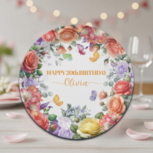 Elegante bunte florale 20. Geburtstagsfeier Pappteller