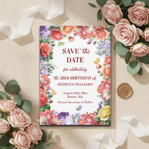Elegante bunte florale 26. Geburtstagsfeier Save The Date