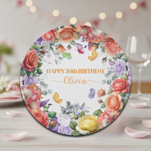 Elegante bunte florale 30. Geburtstagsfeier Pappteller