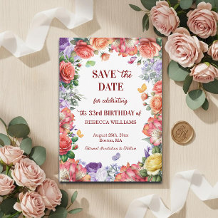 Elegante bunte florale 33. Geburtstagsfeier Save The Date