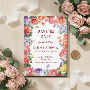 Elegante bunte florale 43. Geburtstagsfeier Save The Date
