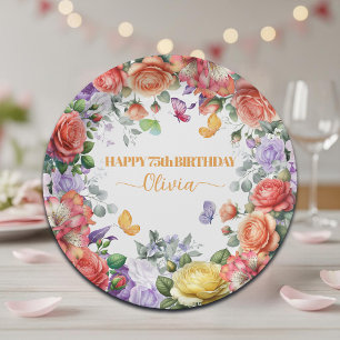 Elegante bunte florale 75. Geburtstagsfeier Pappteller