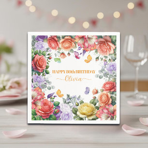 Elegante bunte florale 80. Geburtstagsfeier Serviette