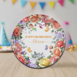 Elegante bunte florale 9. Geburtstagsfeier Pappteller