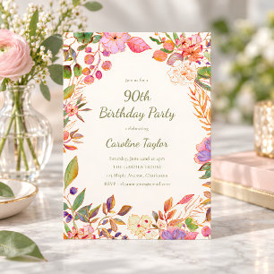 Elegante bunte florale Gartenparty zum 90. Geburts Einladung