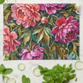 Elegante bunte gemalte Pfingstrosenblumen Geschirrtuch (Gefaltet)