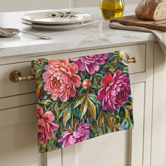 Elegante bunte gemalte Pfingstrosenblumen Geschirrtuch