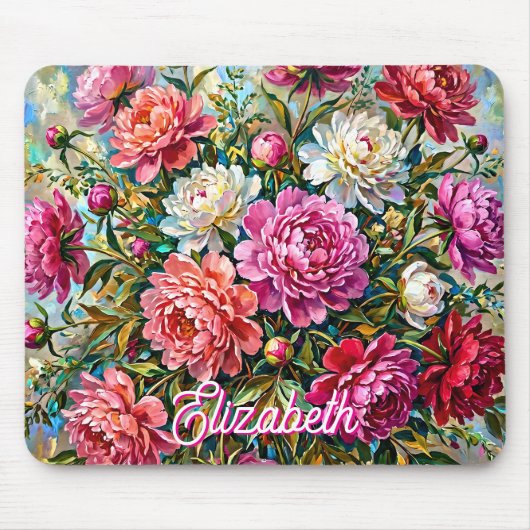 Elegante bunte gemalte Pfingstrosenblumen Mousepad (Vorne)