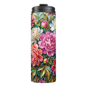 Elegante bunte gemalte Pfingstrosenblumen Thermosbecher