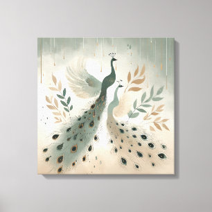 Elegante bunte Pfauen-Kunst – Boho-Wildlife-Vogel  Leinwanddruck