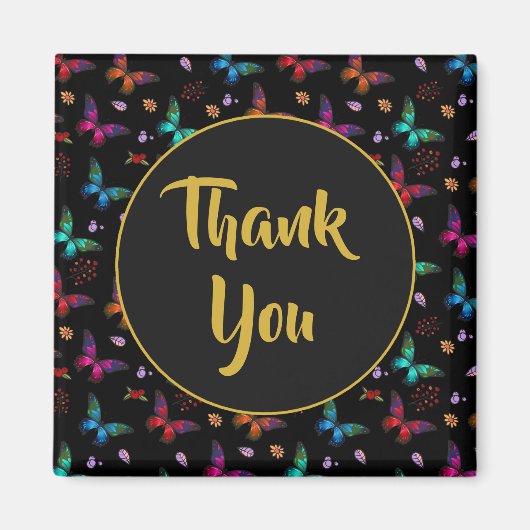 Elegante bunte Schmetterlinge auf schwarz Danke Magnet (Vorne)