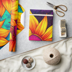 Elegante bunte Sonnenblume Flower Power Kunstwerk  Geschenkpapier