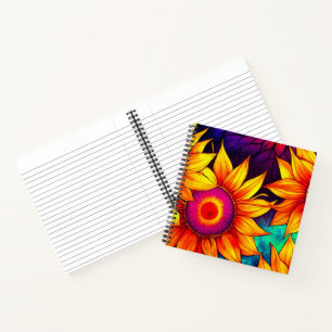 Elegante bunte Sonnenblume Flower Power Kunstwerk Notizblock