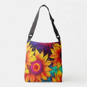 Elegante bunte Sonnenblume Flower Power Kunstwerk Tragetaschen Mit Langen Trägern