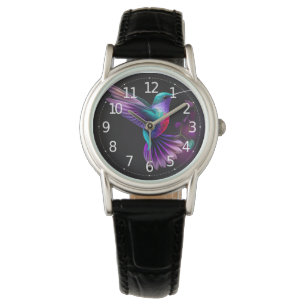 Elegante bunte Türkis-Violett-Kolibri-Kunst Armbanduhr