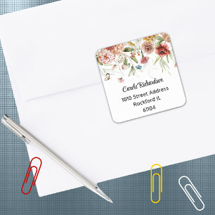 Elegante bunte Wasserfarbe Floral Drop Adresse Quadratischer Aufkleber