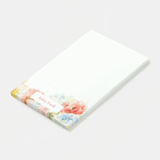 Elegante bunte Wasserfarben-Blumen oder Wildblumen Post-it Klebezettel (angewinkelt)