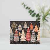Elegante bunte Weihnachtsbäume Nordic Stil Postkarte (Stehend Vorderseite)
