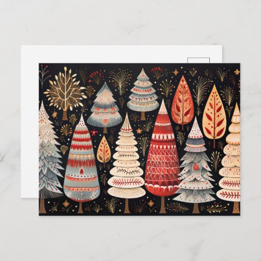 Elegante bunte Weihnachtsbäume Nordic Stil Postkarte (Vorne/Hinten)