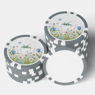 Elegante bunte Wildblumen-Blau-Schmetterling Pokerchips